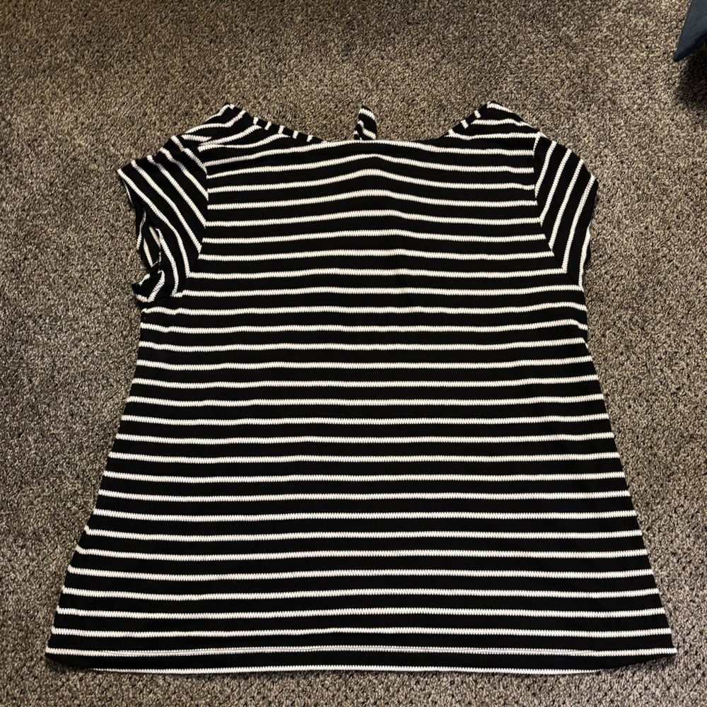 LOFT Black and White Striped Short Sleeve Top